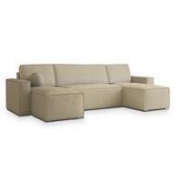 WOHNLANDSCHAFT PESANO M Creme Velours-Stoff mit Schlaffunktion - Creme, Holz (306/85/140cm) - MASSENO