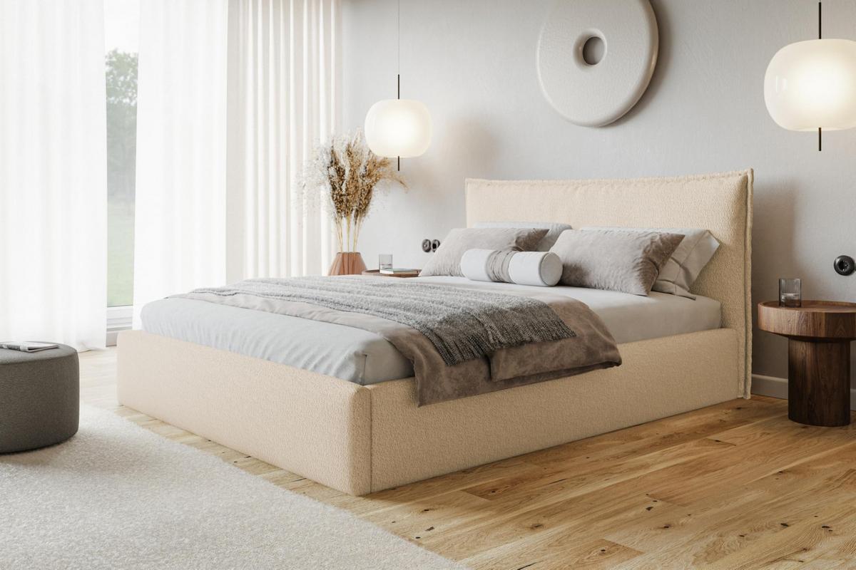 BETT 90x200 - Polsterbett mit Bettkasten und Holzrahmen - Modern Betten - Kuscheliger Catch-Me-Stoff - Kollektion Verona - Beige - Beige, Holz/Textil (90/200cm) - Alpi-Möbel
