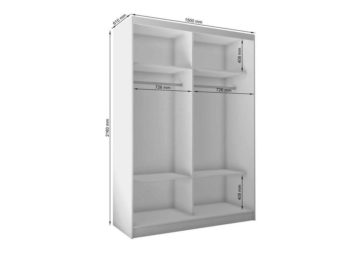 KLEIDERSCHRANK mit Spiegel-Schiebetüren und Aluminium-Leisten - VIVONA-2 - 150 cm Schwarz - Schwarz, Holzwerkstoff (150/216/61cm) - ALTDECOR