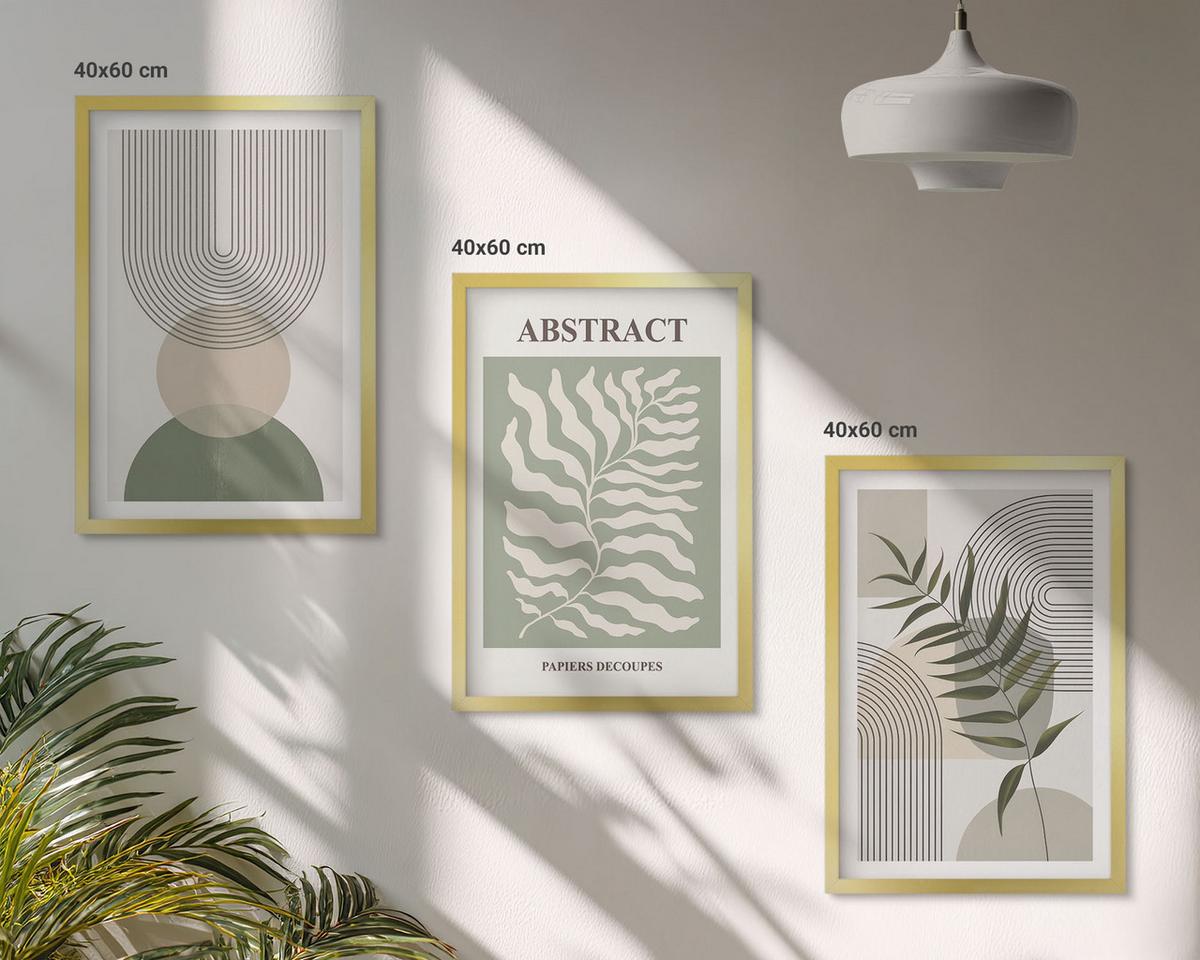 BILDER SET 3er Set - 40x60 cm Goldrahmen - Botanische Boho-Abstraktionen - Goldfarben, Kunststoff (40/60cm) - TULUP