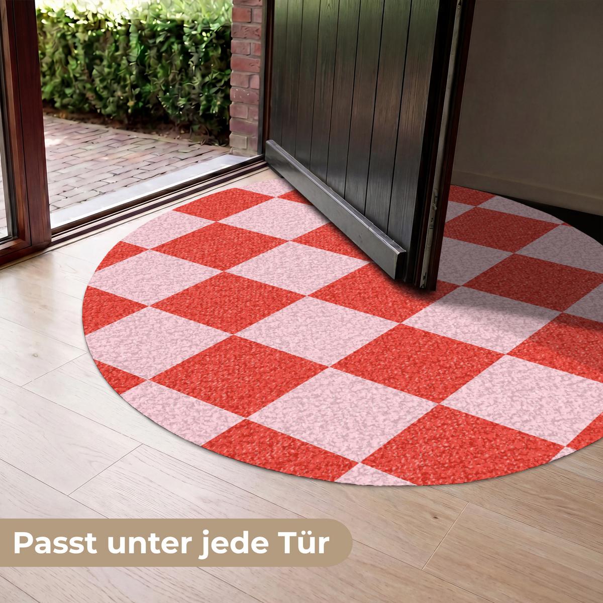 FUSSMATTE Schachbrettmuster - Rot - Rosa - Würfel Türmatte 120x120 cm - Rot, Kunststoff (120/0.4cm) - MuchoWow