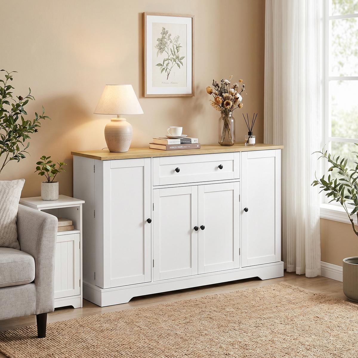 SIDEBOARD Spanplatte MDF Weiß - Schwarz/Weiß, Holzwerkstoff/Metall (40/83.5/138cm) - HOMCOM