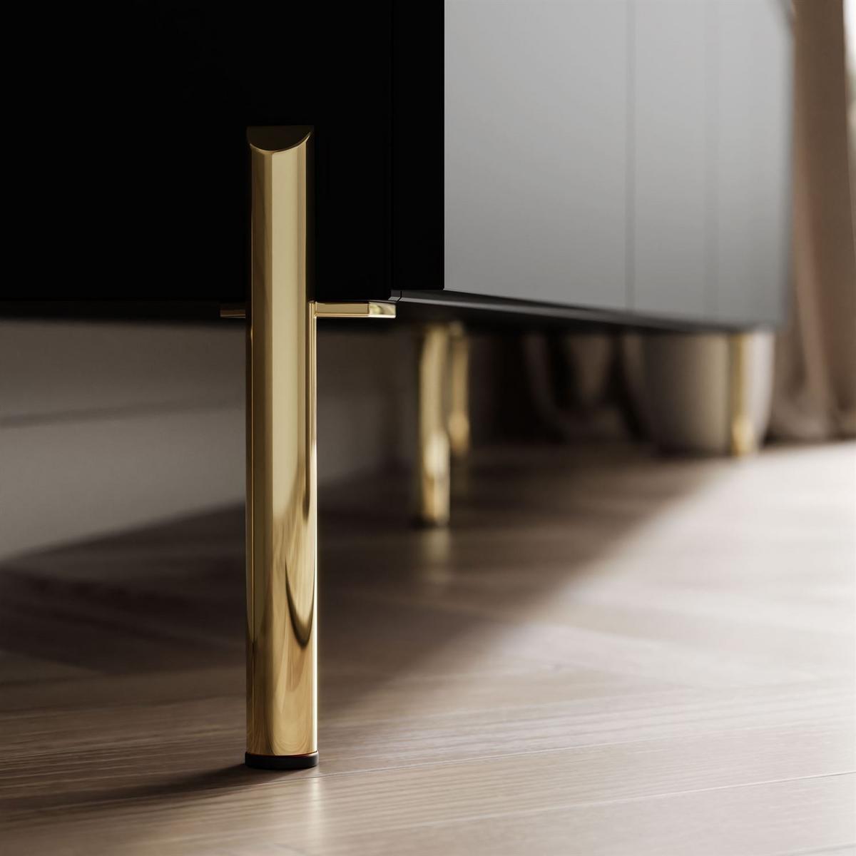 TV-SCHRANK CELINE 200 cm schwarz matt auf gerade goldenen Füßen - Schwarz, Holzwerkstoff (200/49/40cm) - Lookway