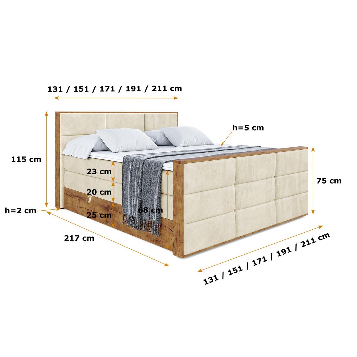BOXSPRINGBETT mit Matratze H3|H4 und Lattenrost - LOLLI1-Z KING-120x200 - Beige Monolith - Beige, Holzwerkstoff (120/200cm) - ALTDECOR