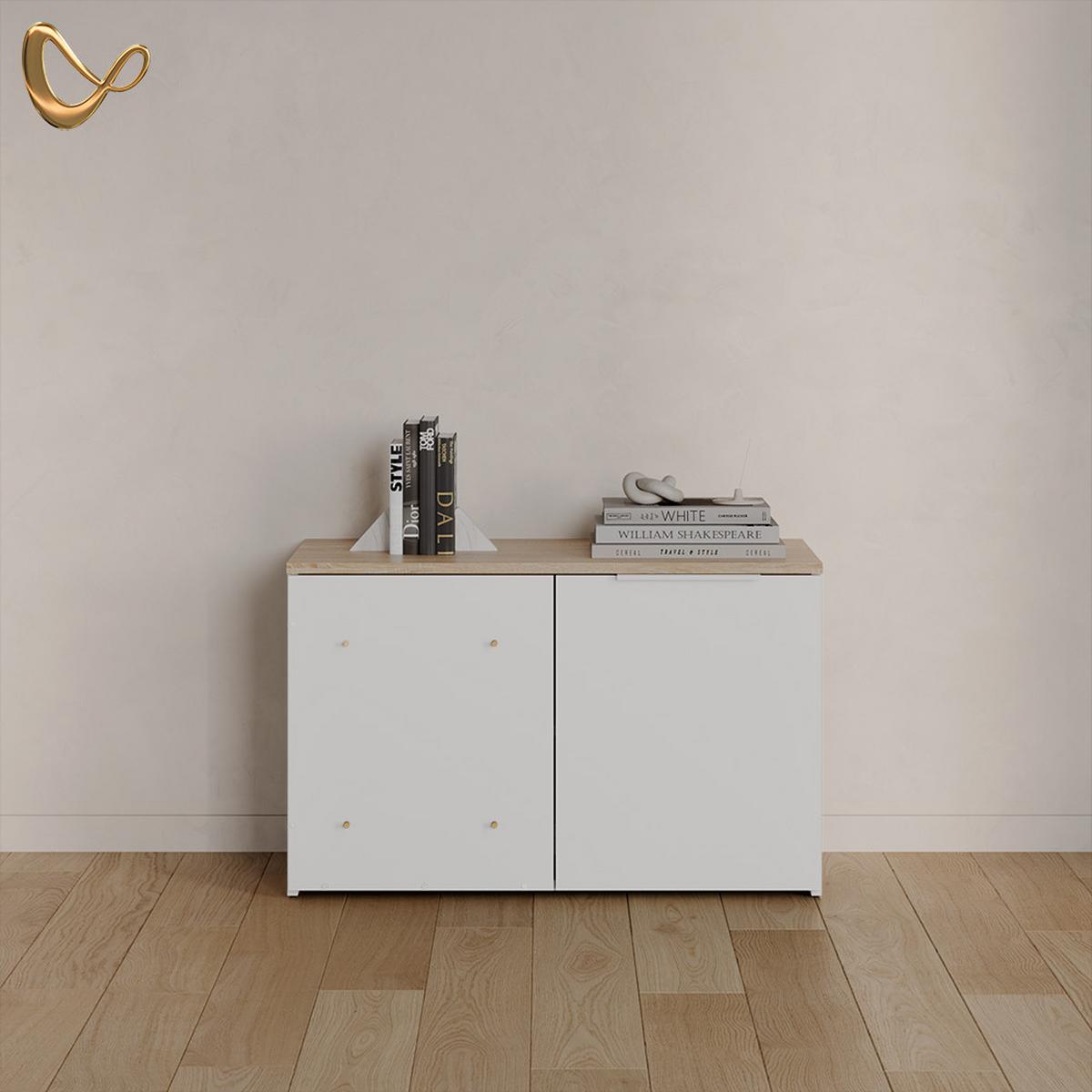 ECKKOMMODE Piave Weiß/Sonoma mit Tür - Weiß/Sonoma Eiche, Holzwerkstoff (80/50/40cm) - Livinity®