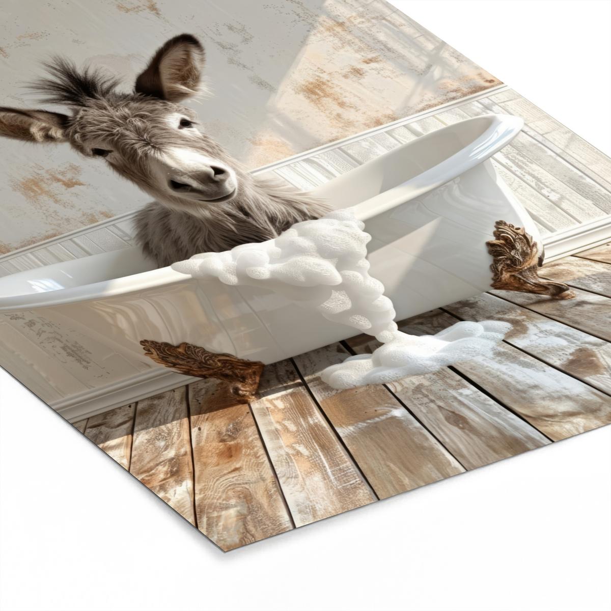 POSTER MIT RAHMEN Esel - Tiere - Badewanne - Schaumstoff Posterleiste 60x80 cm - Weiß, Papier (60/80cm) - MuchoWow