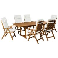 GARTENMÖBEL-SET 6-Sitzer Cremeweiß Akazienholz Java Premium - Hellbraun, Holz - Beliani