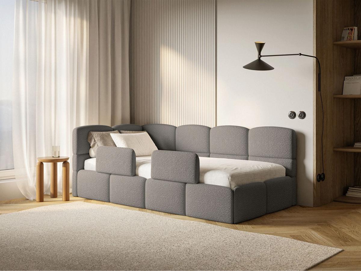 JUGENDBETT Cloudy links mit Rausfallschutz Bouclé Grau - Grau, Kunststoff/Textil (90/200cm) - Selsey