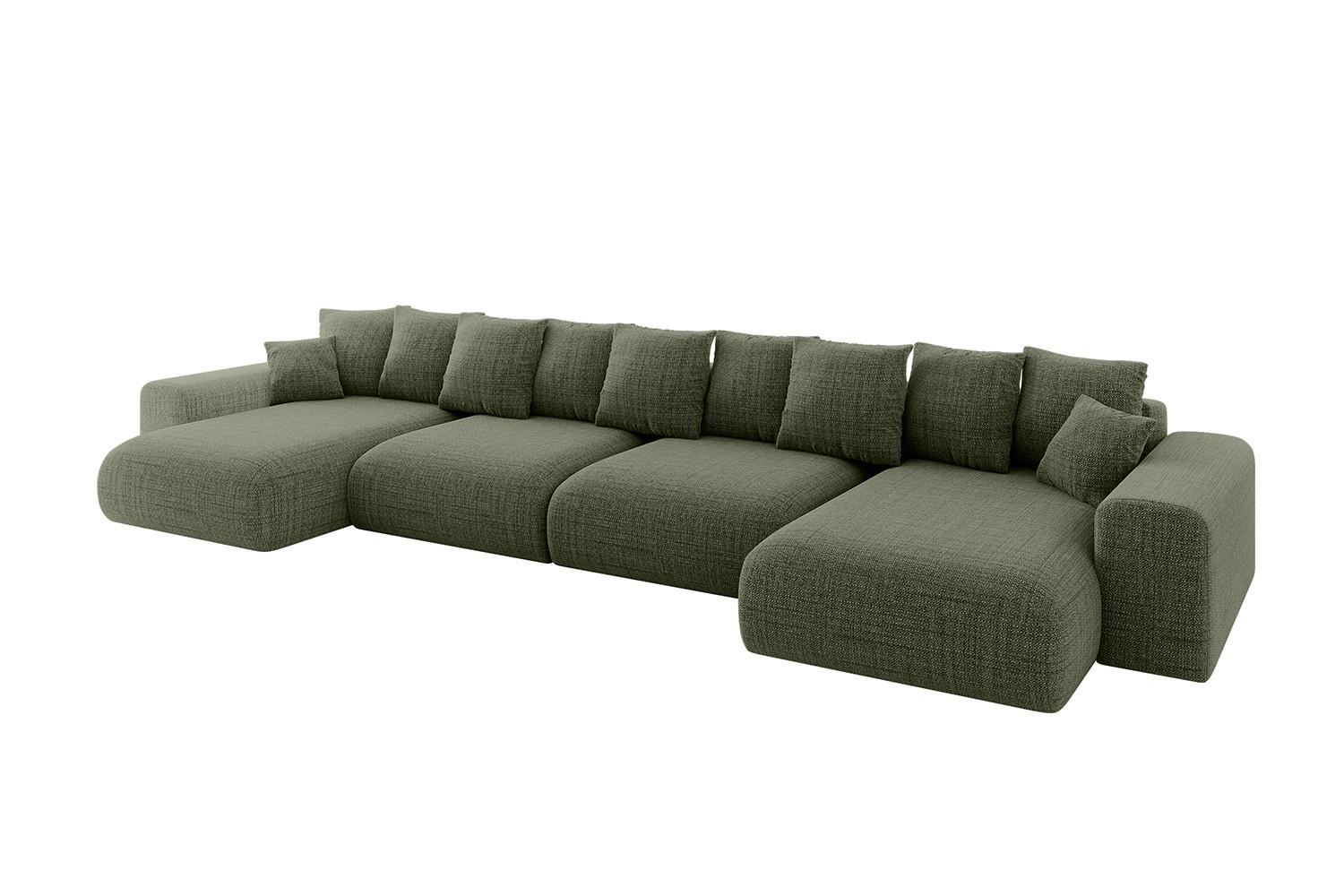 WOHNLANDSCHAFT mit Schlaffunktion ESKAR-U2-464x176x84cm Grün - Hellgrün/Grün, Holzwerkstoff/Kunststoff (176/72/464cm) - ALTDECOR