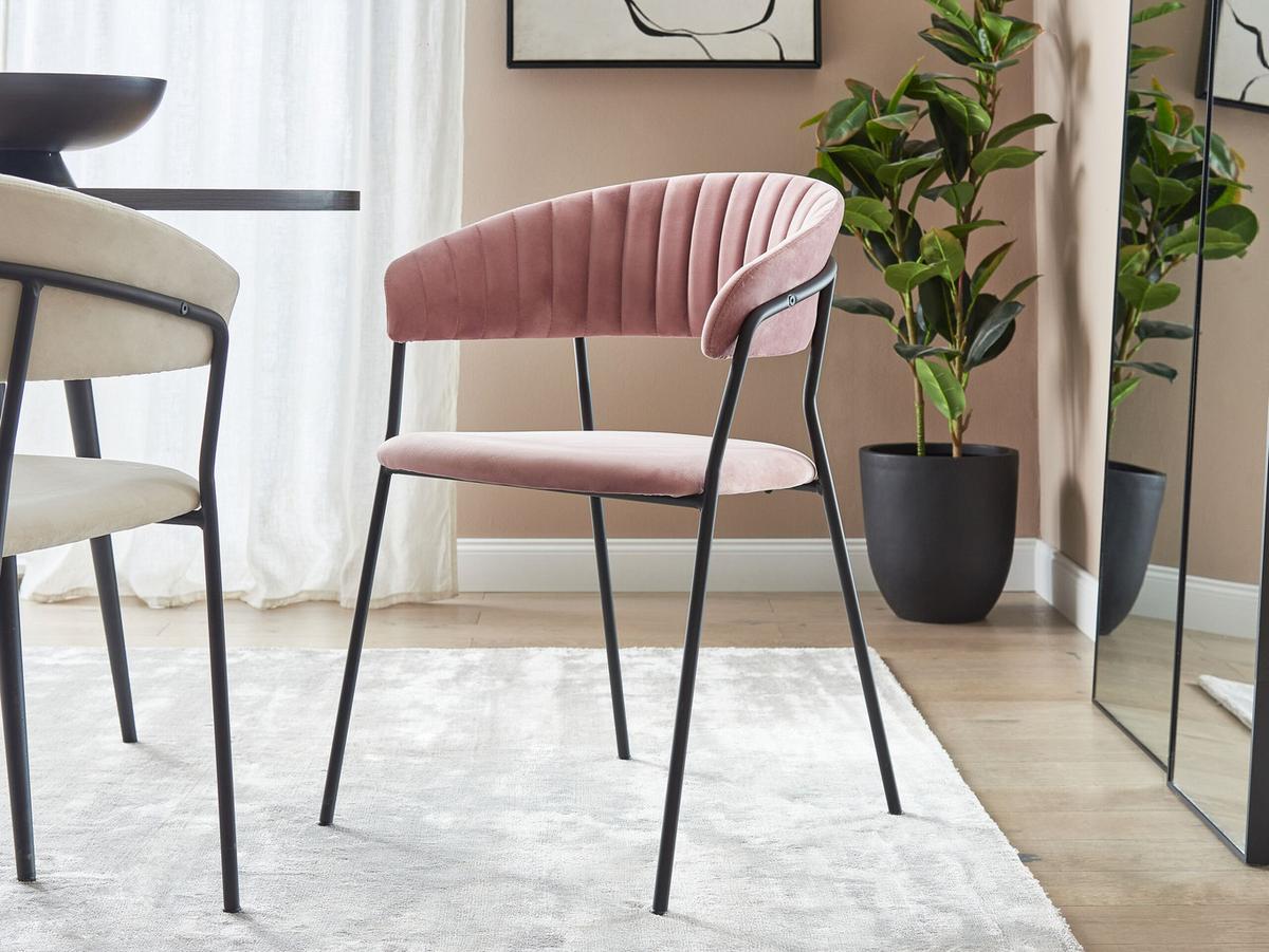 ESSZIMMERSTUHL 2er-Set Samtstoff Rosa Mariposa - Pink, Textil/Metall (55/78/55cm) - Beliani