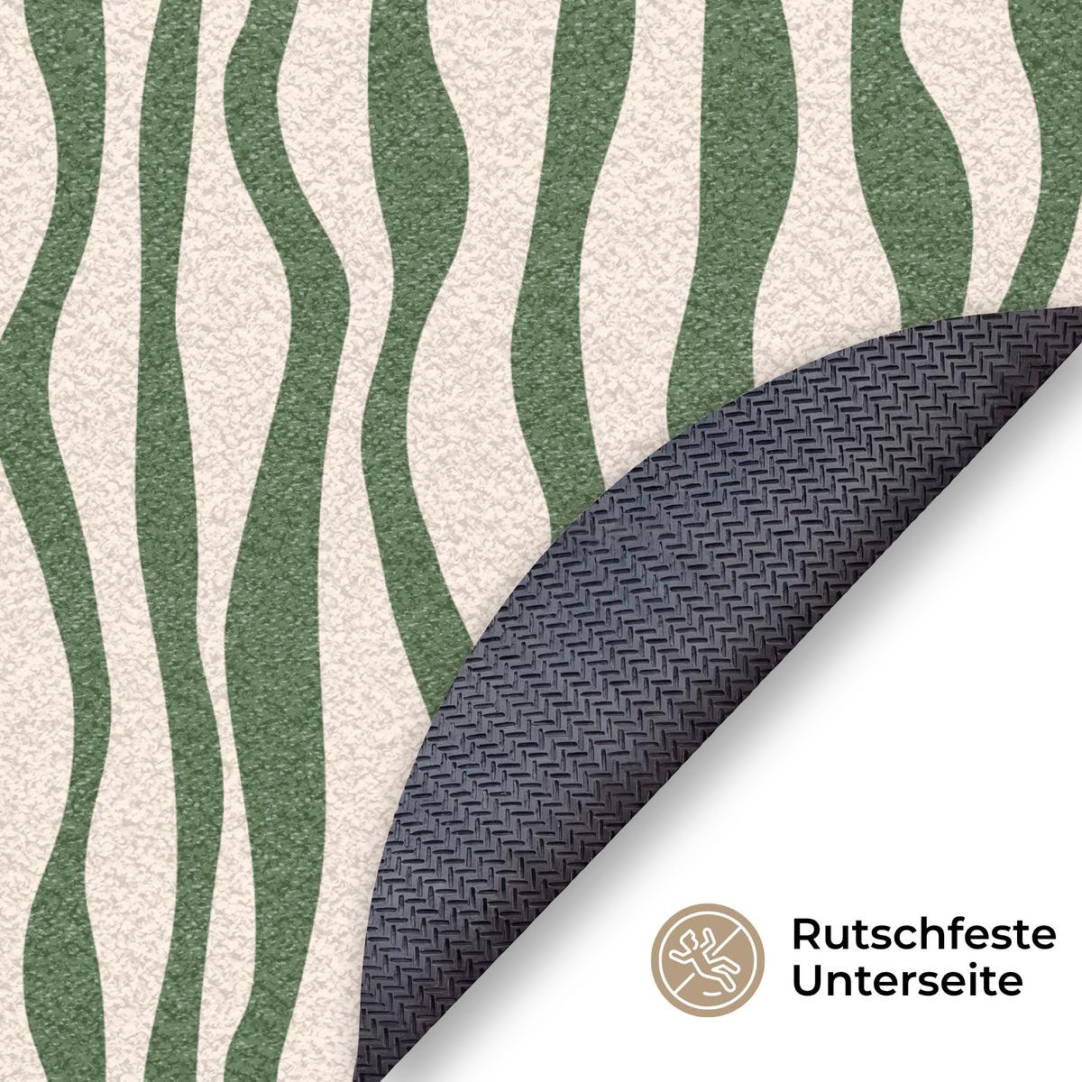 FUSSMATTE Wellenlinien - Beige - Grün - Streifen - Abstrakt Fußabtreter 90x90 cm - Dunkelgrün, Kunststoff (90/0.4cm) - MuchoWow