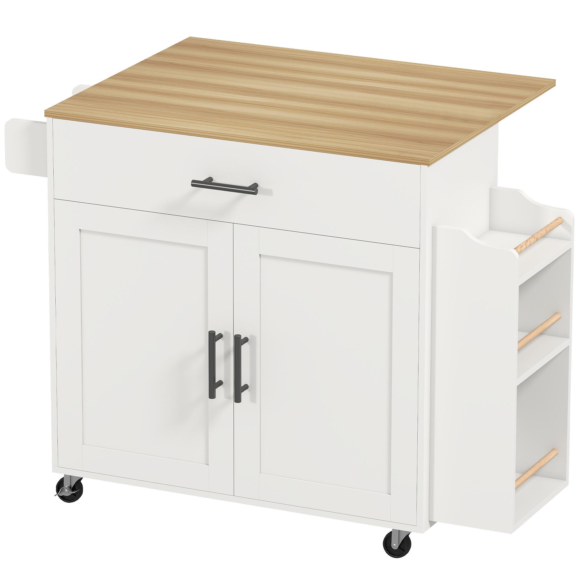 KÜCHENINSEL Küchenwagen auf Rollen mit abklappbarer Arbeitsplatte Ablage Weiß - Schwarz/Weiß, Holzwerkstoff (68/85/120cm) - HOMCOM