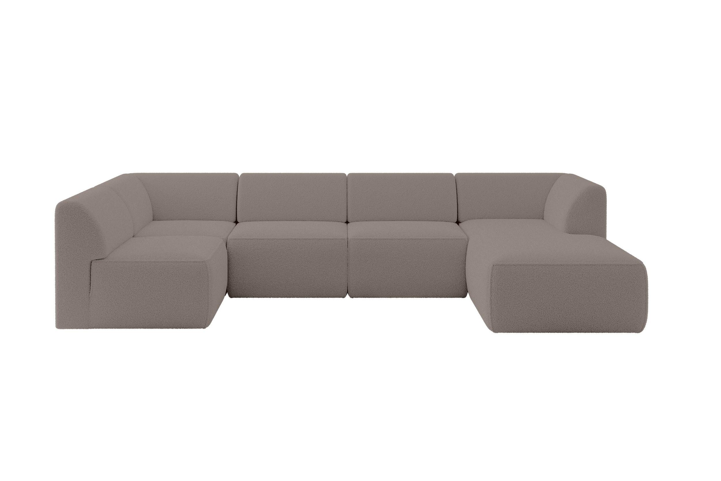 WOHNLANDSCHAFT Ottomane Rechts MOVO-L 345x180x78 cm Braun Bouclé - Braun, Holzwerkstoff/Kunststoff (345/78/180cm) - ALTDECOR