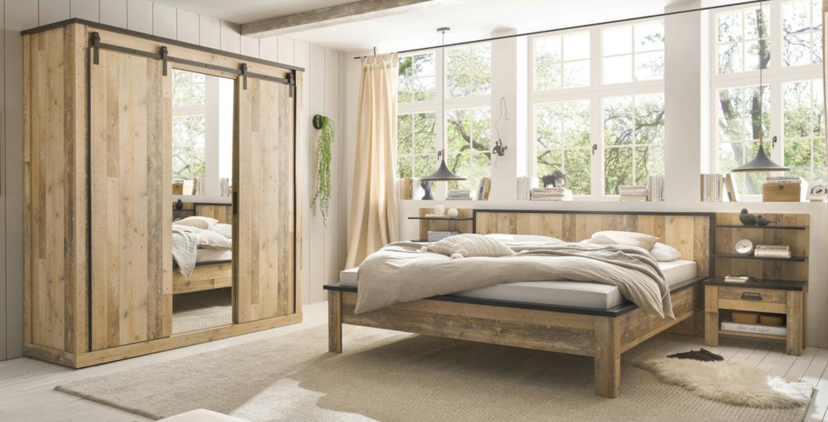 BETT Used Wood hell, Anthrazit, Doppelbett Liegefläche 180 x 200 cm - Eichefarben/Anthrazit, Holzwerkstoff/Metall (180/200cm) - Furn.Design
