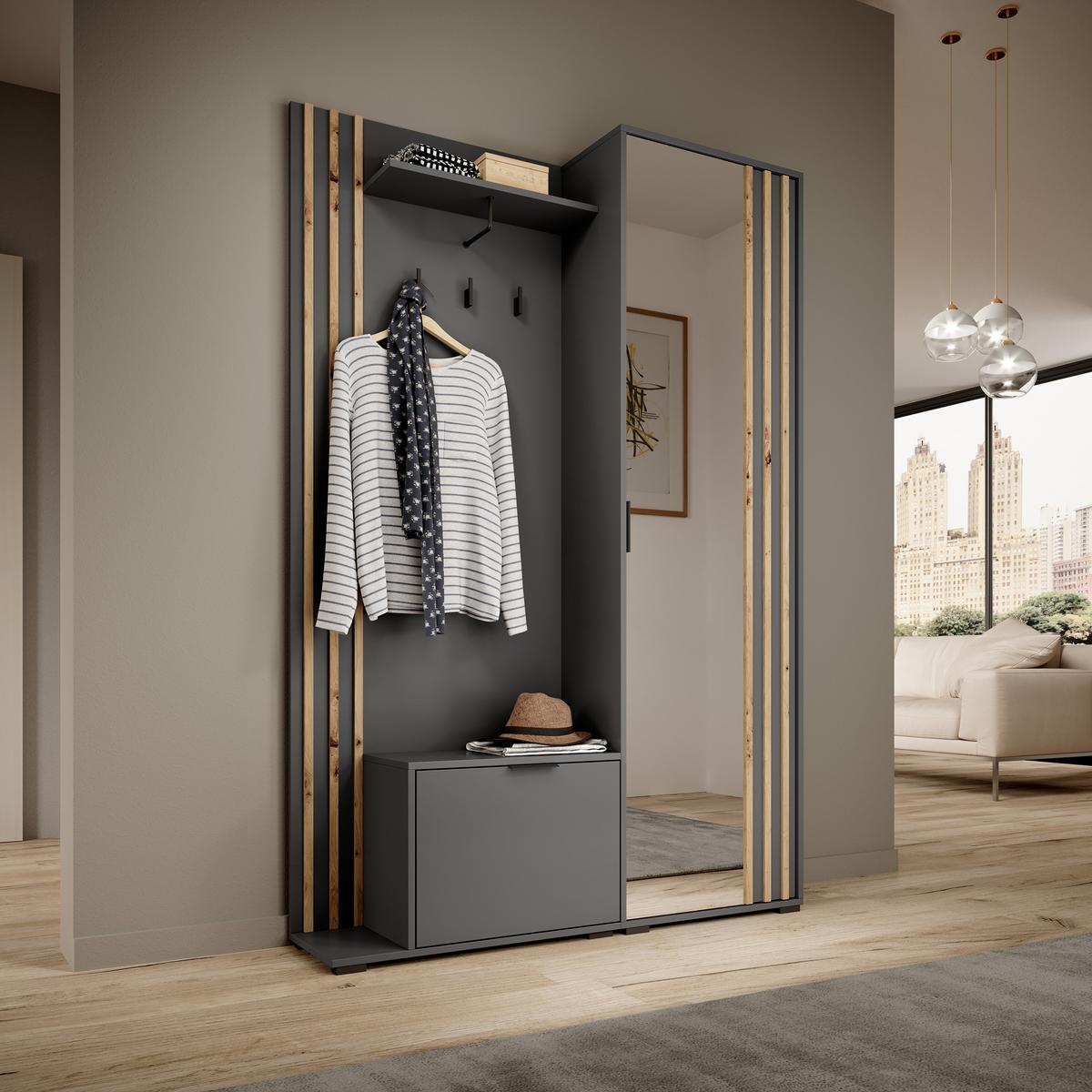 GARDEROBENSCHRANK NELIANA 131/192/40 cm Modern Garderobe-Set Graphitfarben - Graphitfarben, Holzwerkstoff (131/192/40cm) - MASSENO