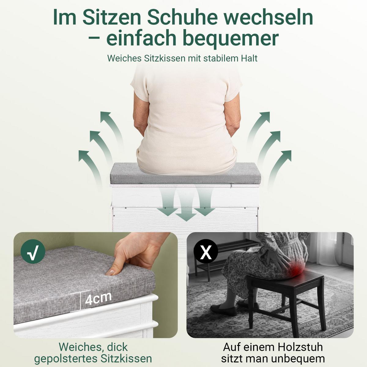 SCHUHBANK Weiß - Weiß, Holzwerkstoff (61/51/24cm) - SoBuy