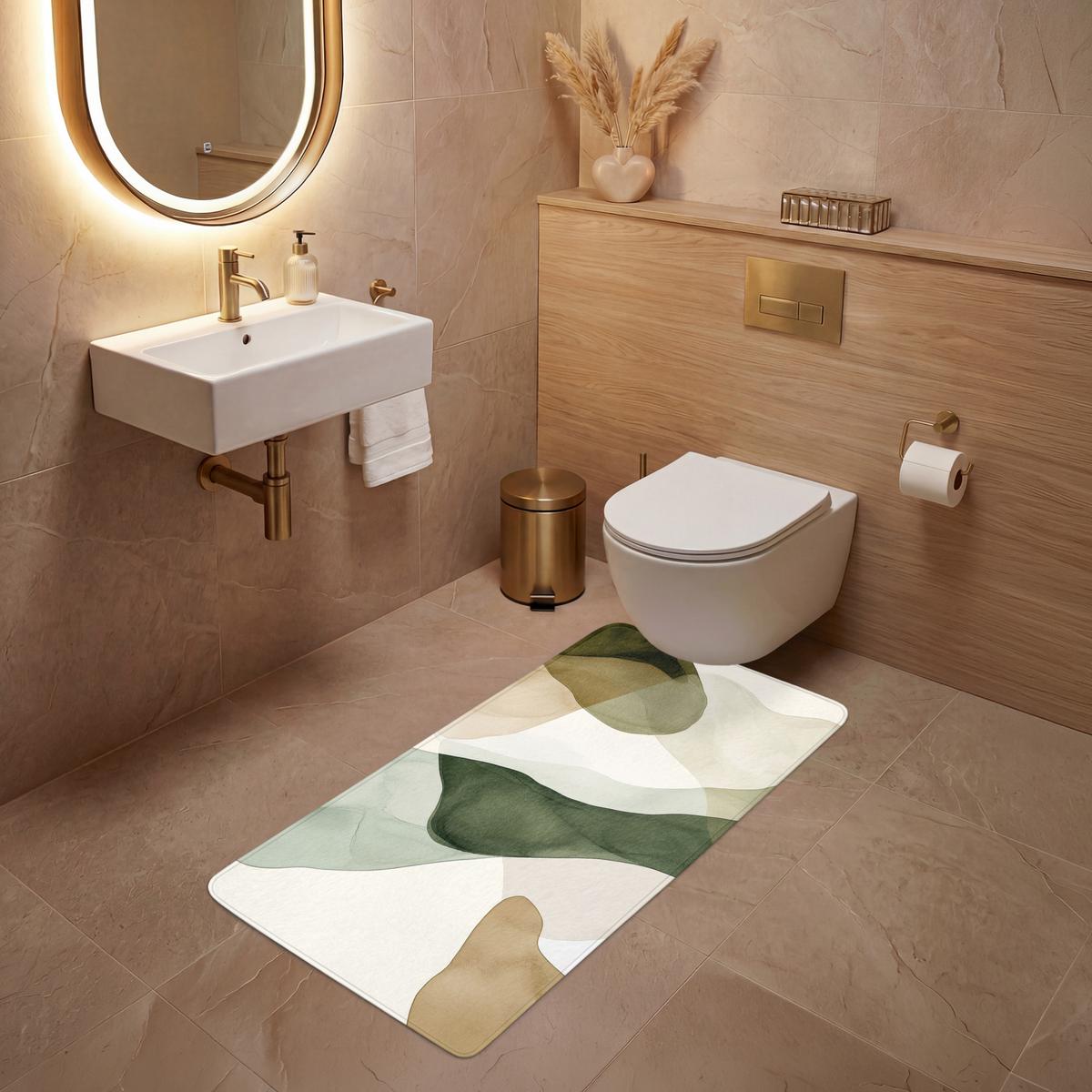 WC-VORLEGER Japandi - Abstrakt - Grün Toilettenvorleger 60x120 cm - Grün, Textil (60/1cm) - OnlyWow