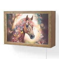 WANDLEUCHTE Pferd - Natur - Blumen - Schmetterlinge - Wald 30x20 cm - Dunkelbraun, Holzwerkstoff (30/20/8cm) - OnlyWow