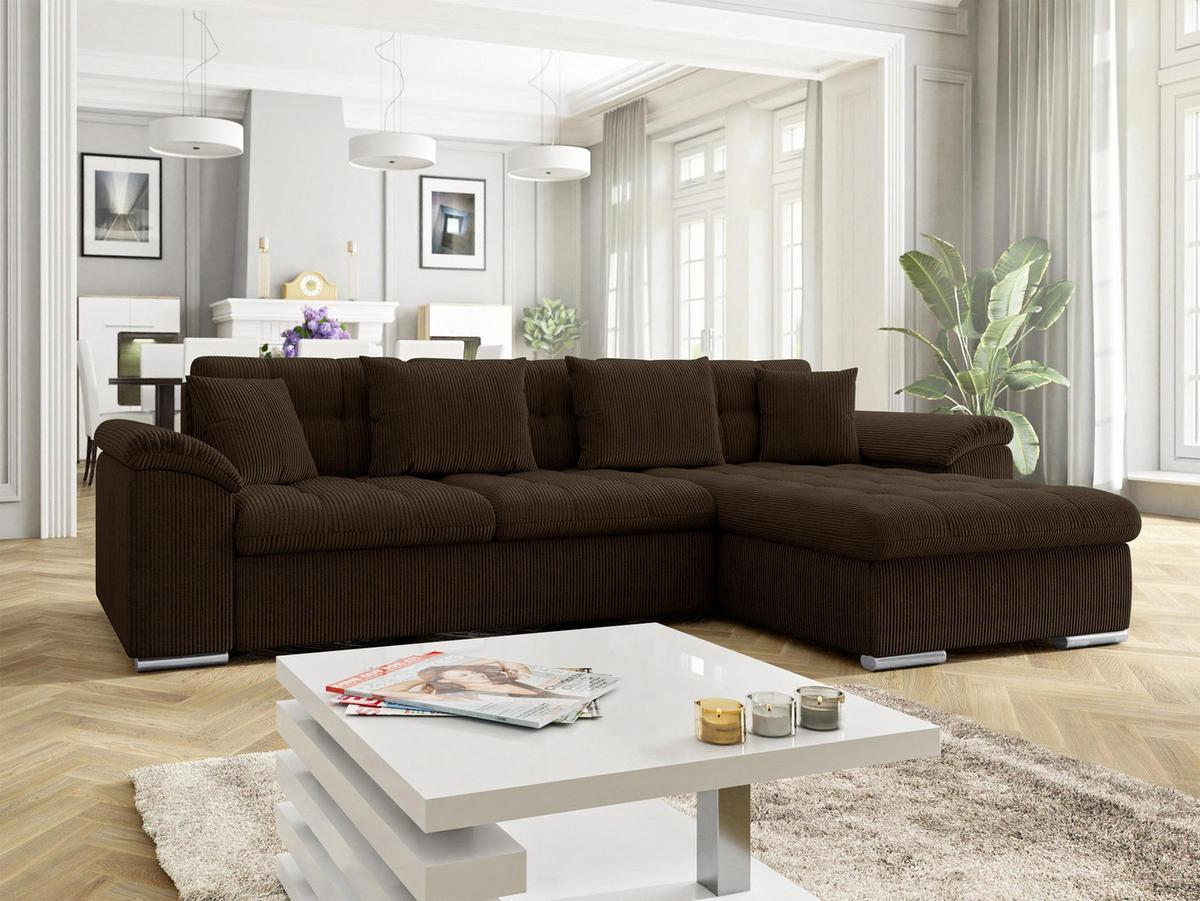 ECKSOFA Diana Cord, Seite: Rechts - Nussbaumfarben, Holz/Textil (280/160cm) - MIRJAN24