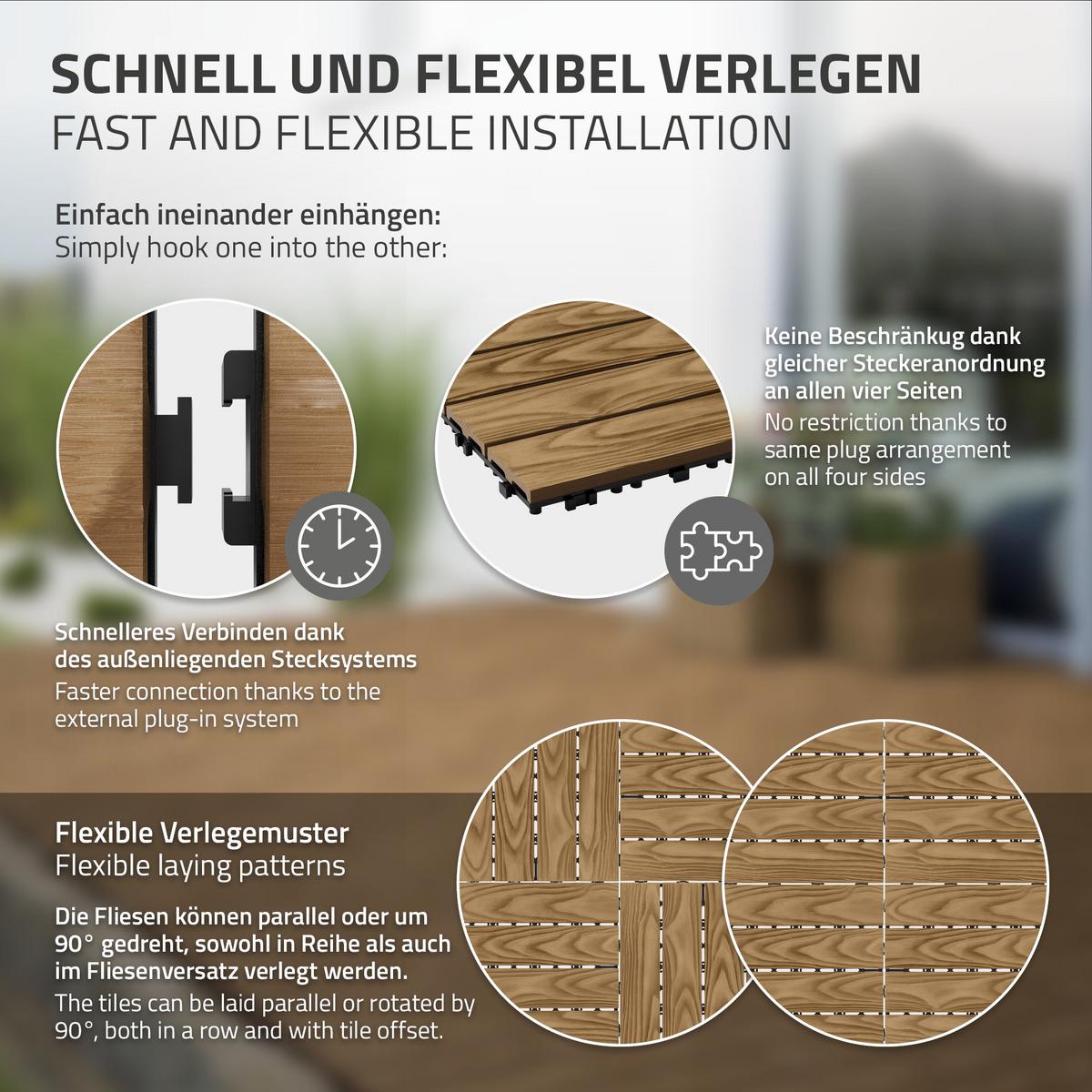 TERRASSENFLIESE Teak 33 Stück - Alteiche, Holzwerkstoff (30/30/2cm) - ML-DESIGN