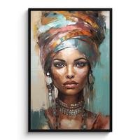 POSTER MIT RAHMEN Frau - Kunst - Schmuck - Porträt Bilderleiste 80x120 cm - Blaugrau, Papier (80/120cm) - MuchoWow