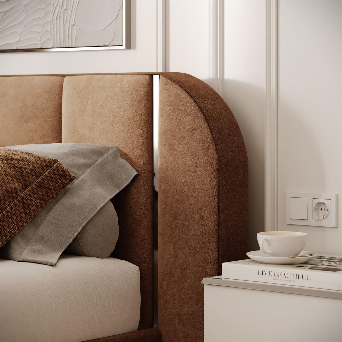 BETT AMARA SILVER 160x200 gepolstert mit Stauraum und Lattenrost, Royal Velvet 198 - Braun, Textil (160/200cm) - Lookway