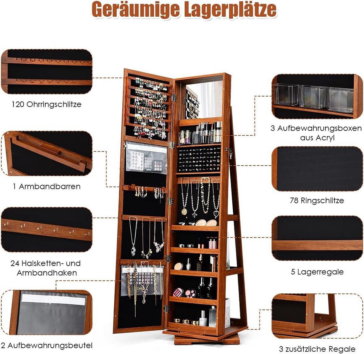 SCHMUCKSCHRANK 2 in 1 Leiterregal Braun - Braun, Holz (39/161/39cm) - COSTWAY