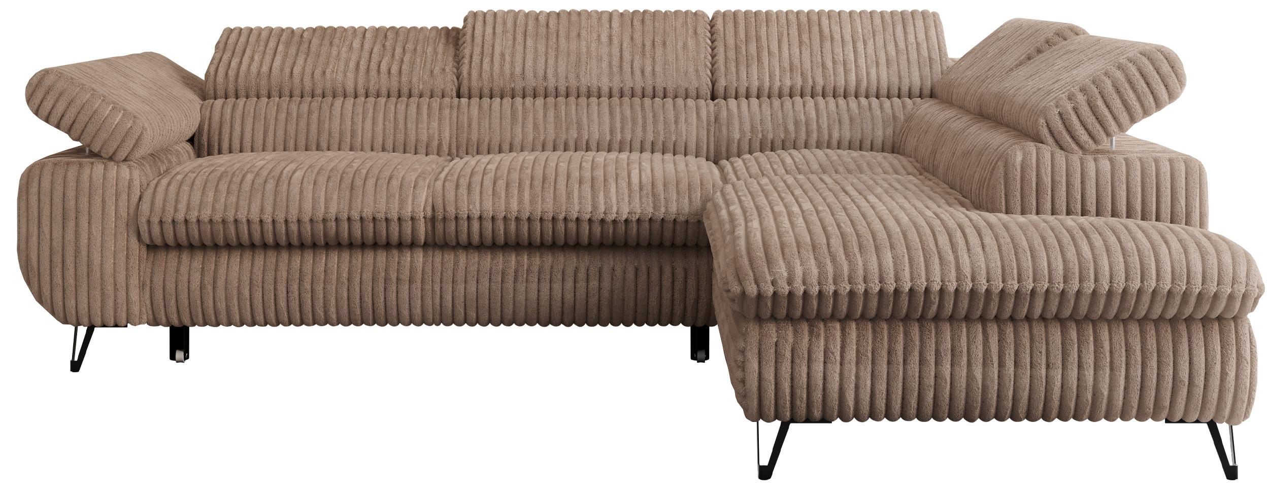 ECKSOFA PETER L Braun Cord - Rechts Seite - Schwarz/Braun, Textil/Metall (273/208cm) - MKS