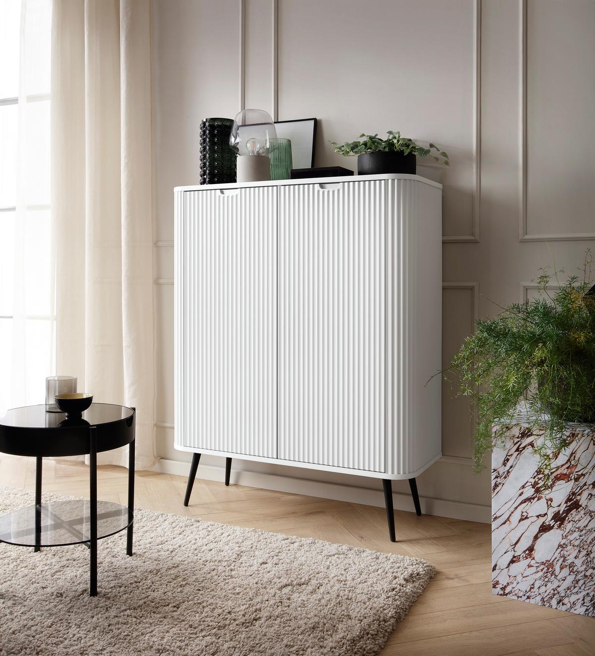 HIGHBOARD ZENZERO 103/129/39 cm mit 2 Türen Weiß - Weiß, Holzwerkstoff (103/129/39cm) - MASSENO