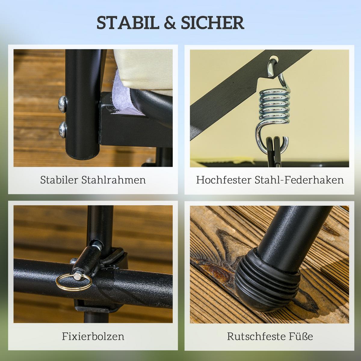 HOLLYWOODSCHAUKEL 2 in 1 mit Liegefunktion 3-Sitzer Gartenschaukel Cremeweiß - Creme, Metall (125/170/210cm) - Outsunny