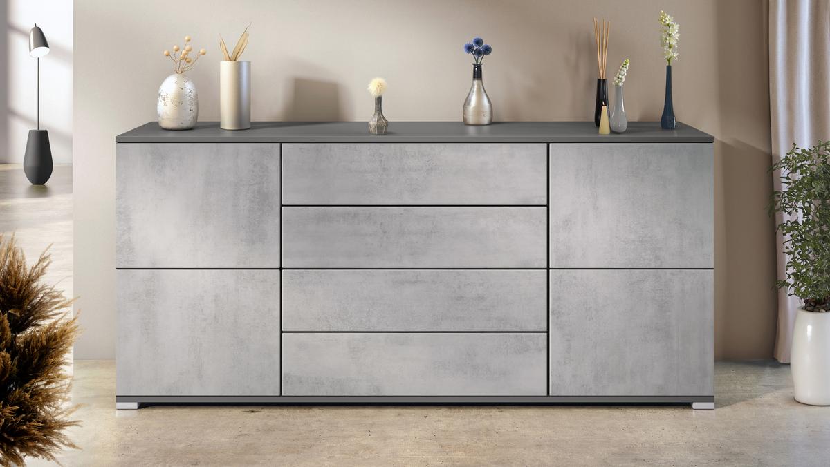 SIDEBOARD Rova Beton Oxid Optik - Hellgrau, Holzwerkstoff (166.5/75.5/35cm) - Vladon