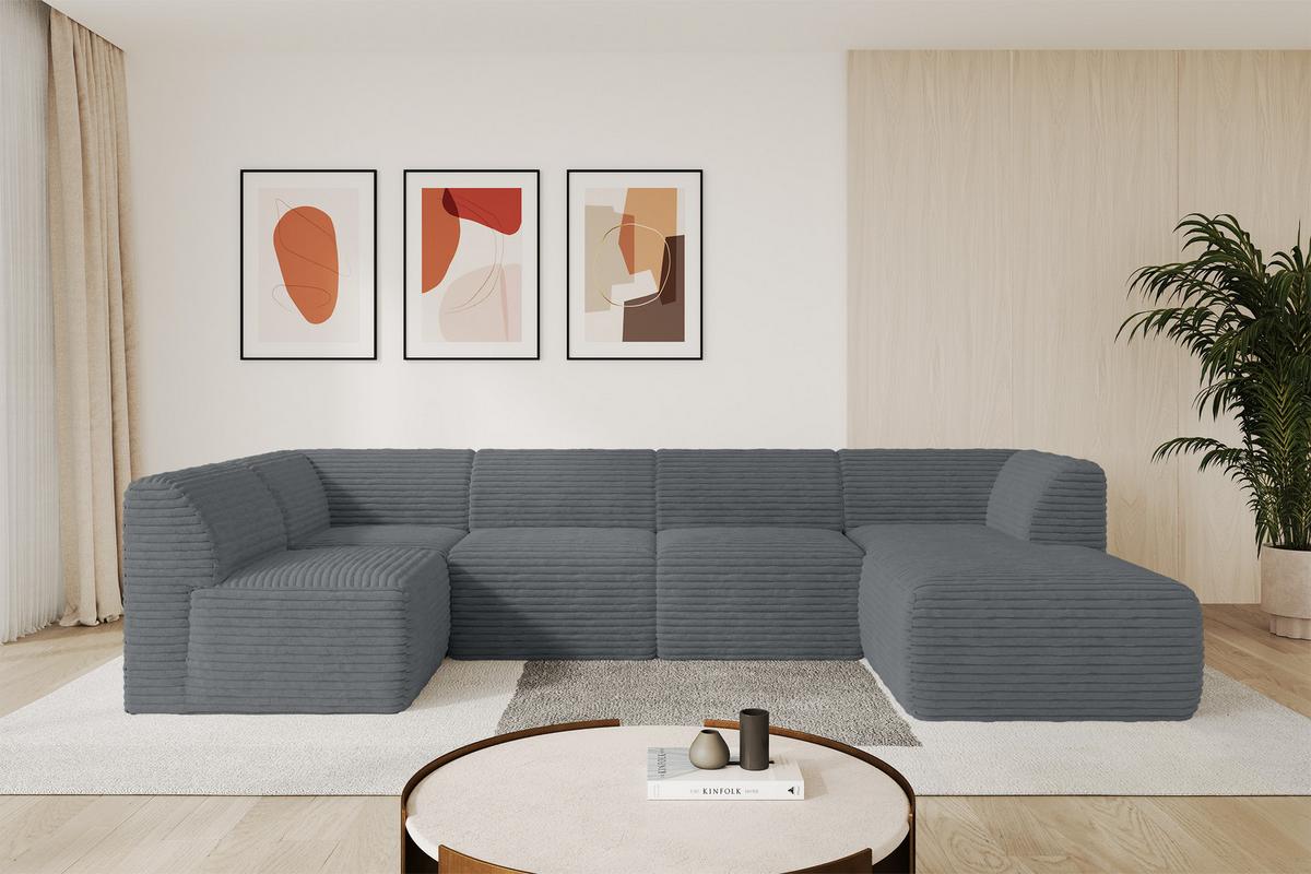 WOHNLANDSCHAFT Ottomane Rechts MOVO-L 345x180x78 cm Dunkelgrau Cord - Alufarben, Holzwerkstoff/Kunststoff (180/78/345cm) - ALTDECOR