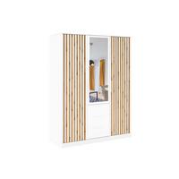 DREHTÜRENSCHRANK GAREN 149/200/57,5 cm 3-türig mit Spiegel Weiß - Weiß, Holzwerkstoff (149/200/57.5cm) - MASSENO