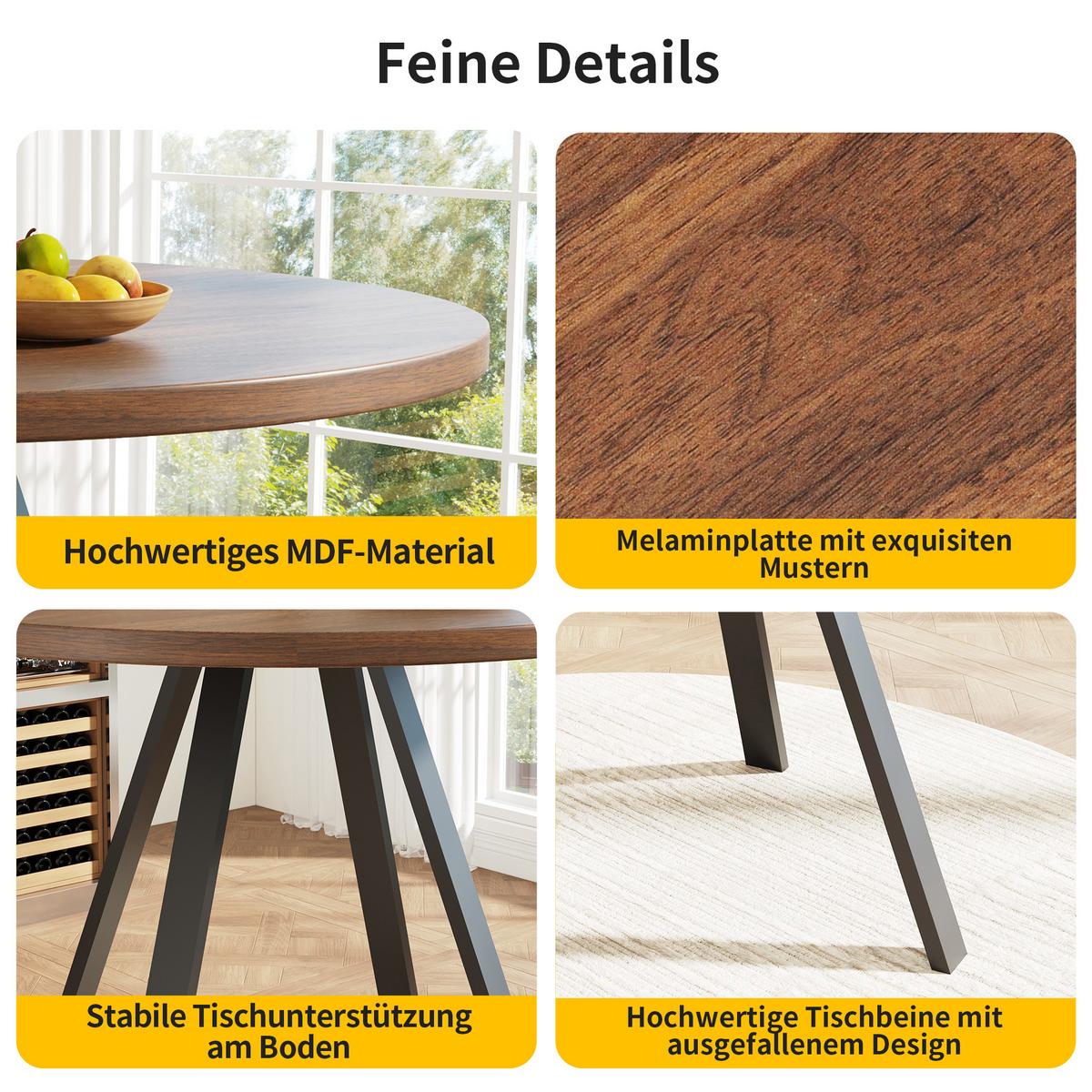 ESSTISCH Runder 80 cm Walnuss & Schwarz – Kompakttisch mit Metallbeinen im Retro-Design - Sonoma Eiche, Holzwerkstoff (80/80/75cm) - Urban Meuble