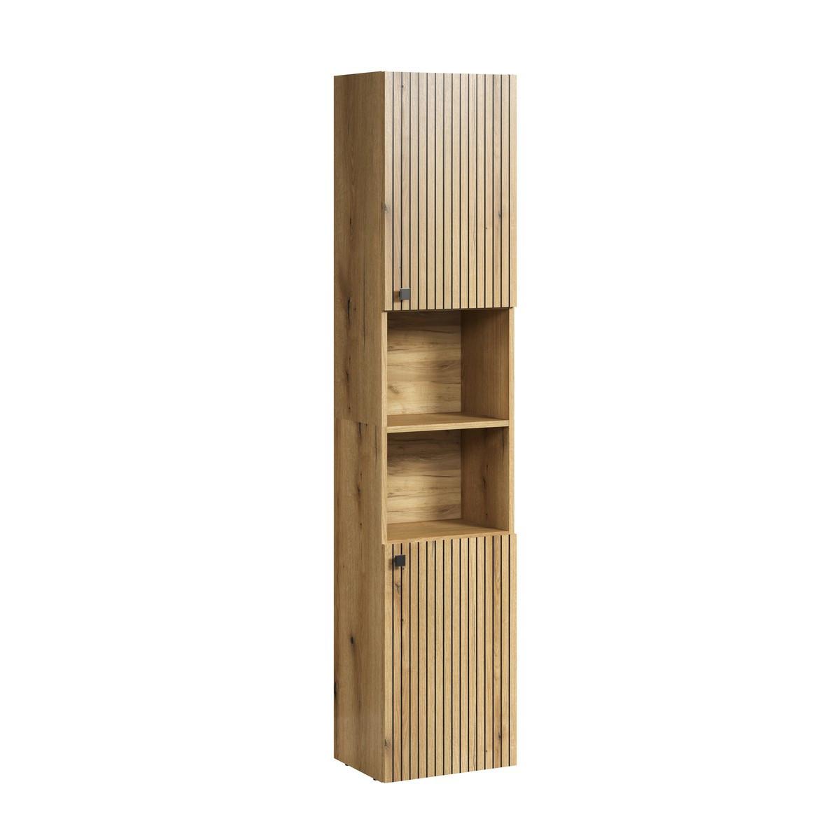 BADEZIMMERSÄULE mit Rillen, 2 Türen und 2 Fächern - purebliss 112/15/44,5 cm - Eichefarben, Holzwerkstoff (40/186/31cm) - Trendteam