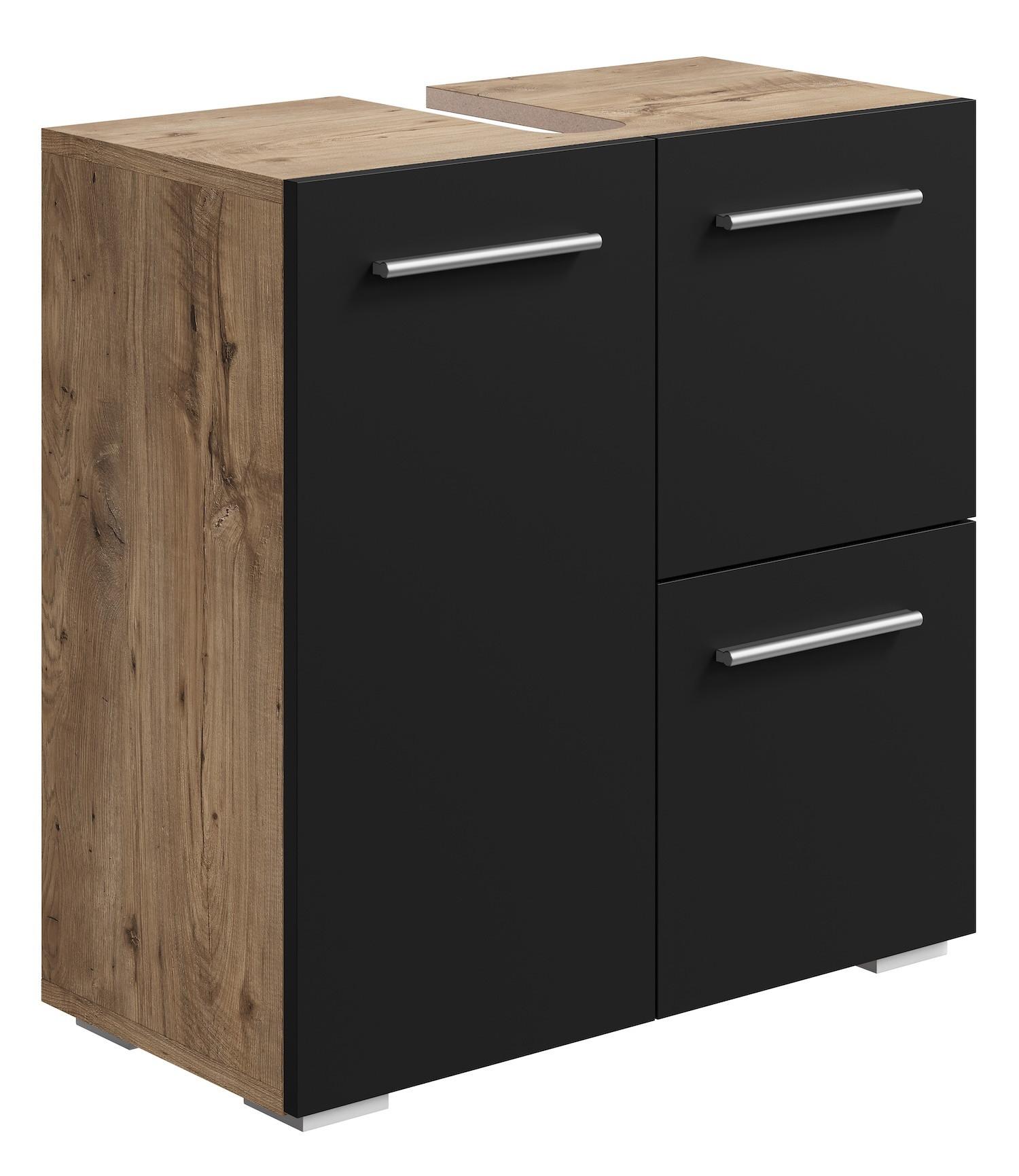 WASCHBECKENUNTERSCHRANK Mars Kastanien Eiche / Schwarz - 60 x 30 x 60 cm - Eichefarben/Silberfarben, Holz (60/60/30cm) - Badplaats