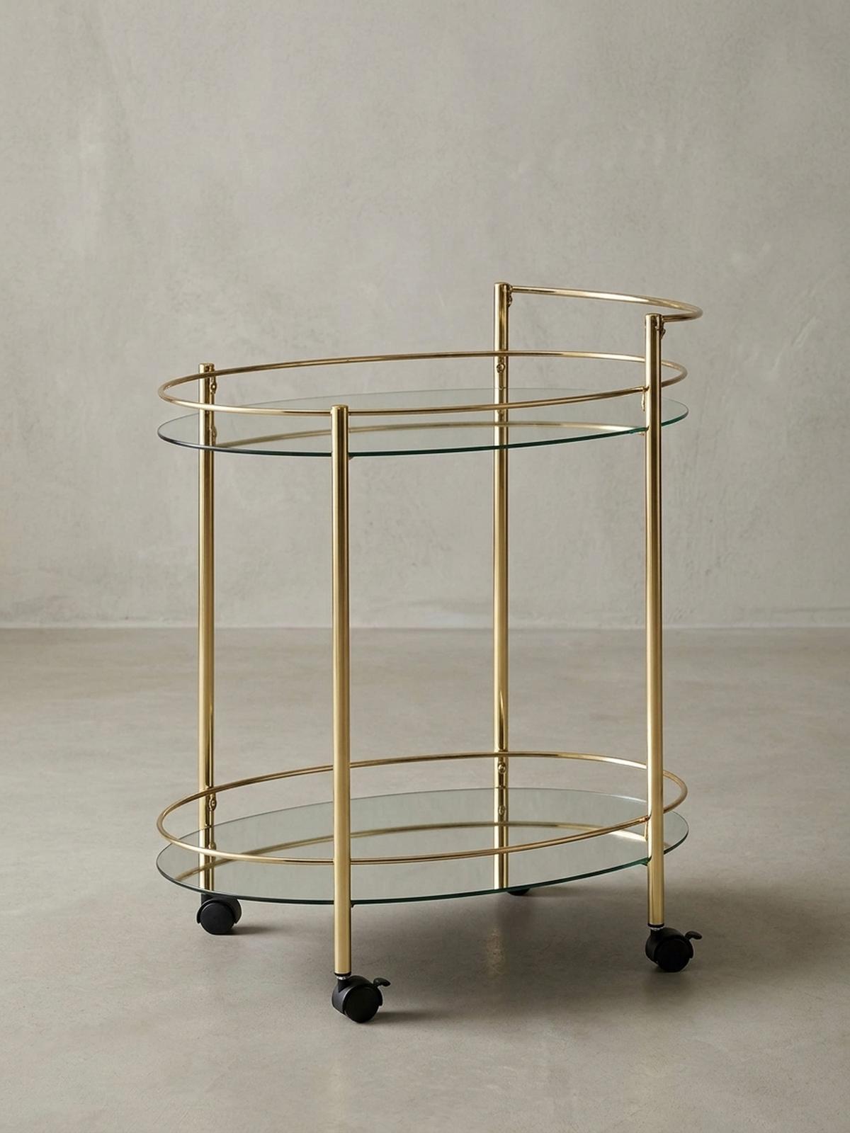 SERVIERWAGEN – Gold, 2 Glasplatten, auf Rollen - Goldfarben, Glas/Metall (67/79/46cm) - KADIMA DESIGN