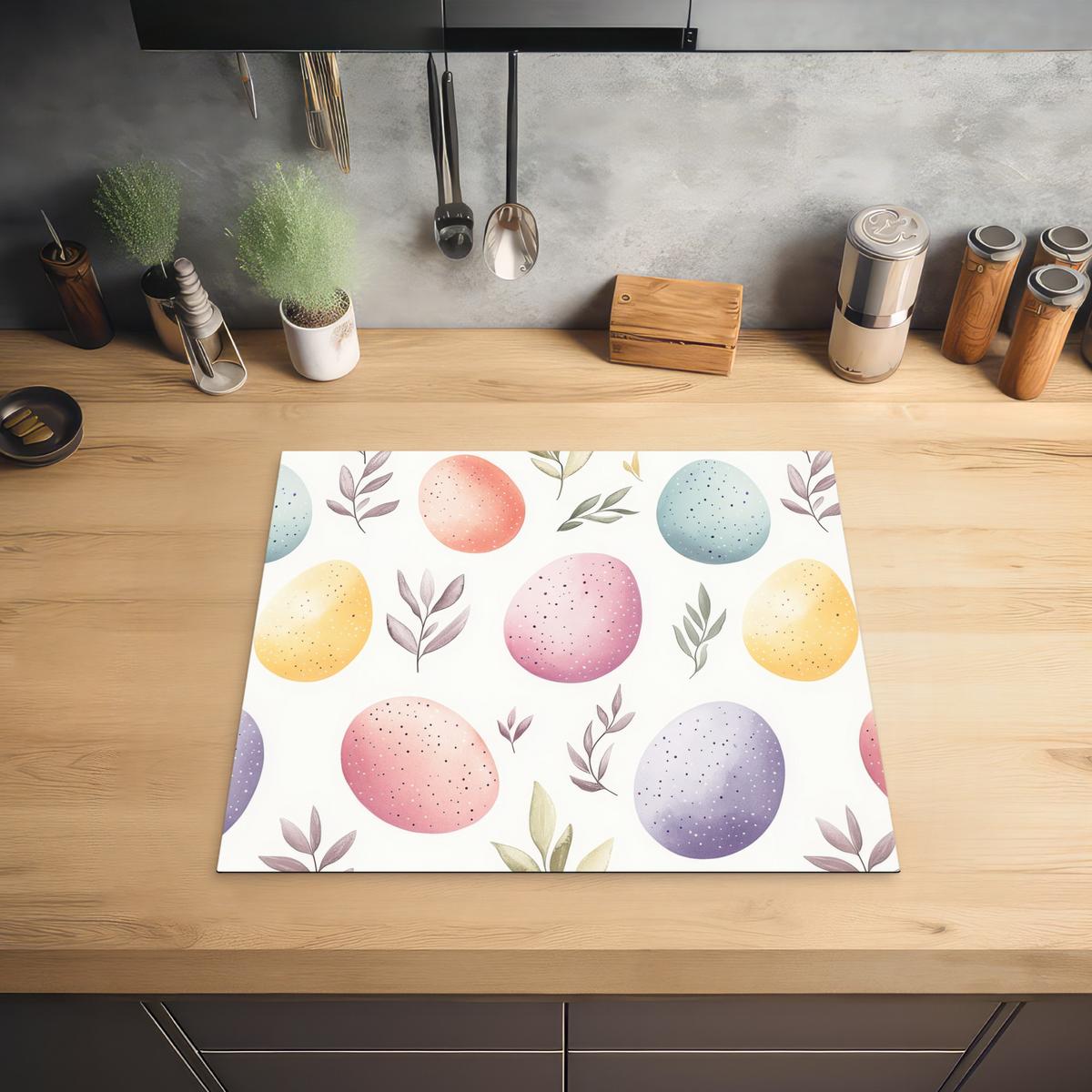 HERDABDECKPLATTE Eier - Bunt - Muster Abdeckung Ceranfeld 59x51 cm - Weiß, Kunststoff (59/51/0.2cm) - MuchoWow