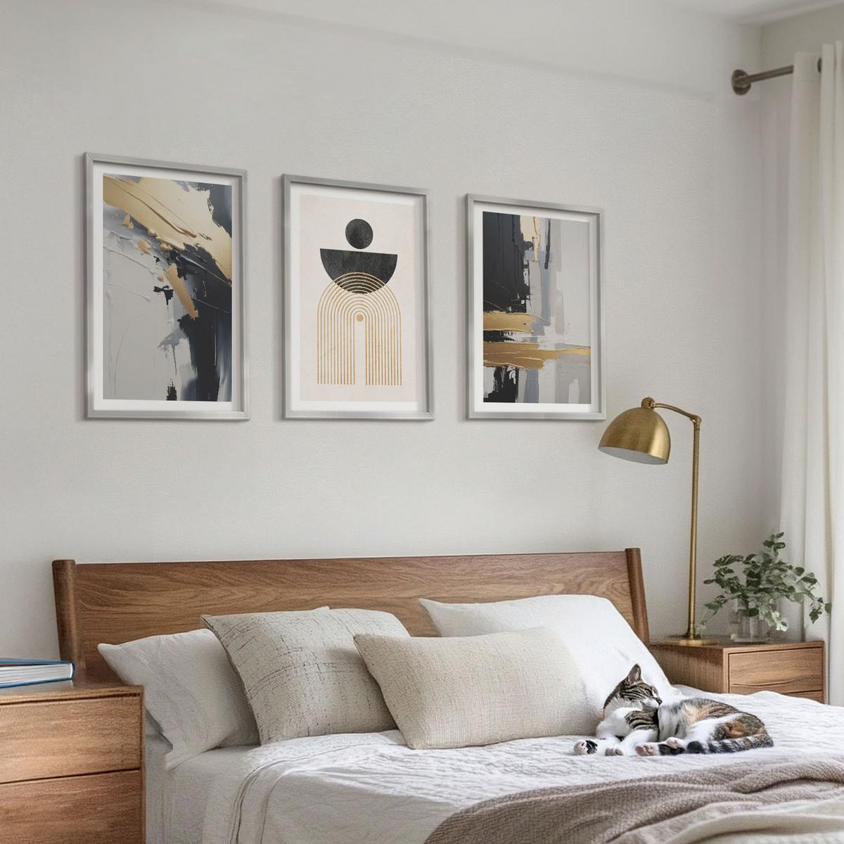 BILDER SET 3er Set - 40x60 cm Silberner Rahmen - Abstrakte Geometrie Eleganz - Silberfarben, Kunststoff (40/60cm) - TULUP