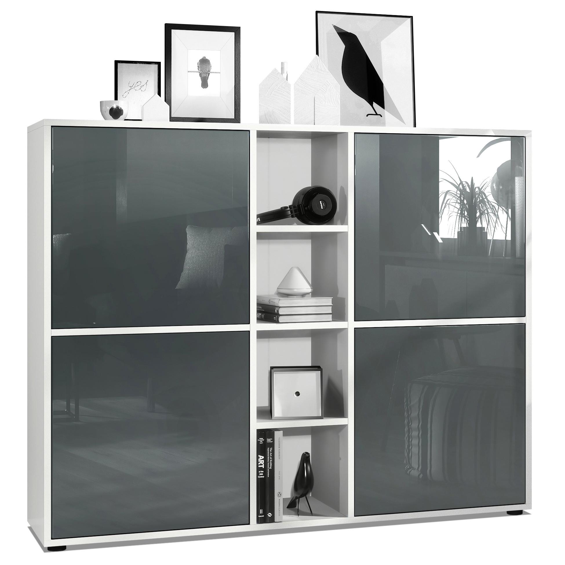 HIGHBOARD Cuba Türen in Grau Hochglanz - Grau, Holzwerkstoff (130.5/105.5/35.5cm) - Vladon