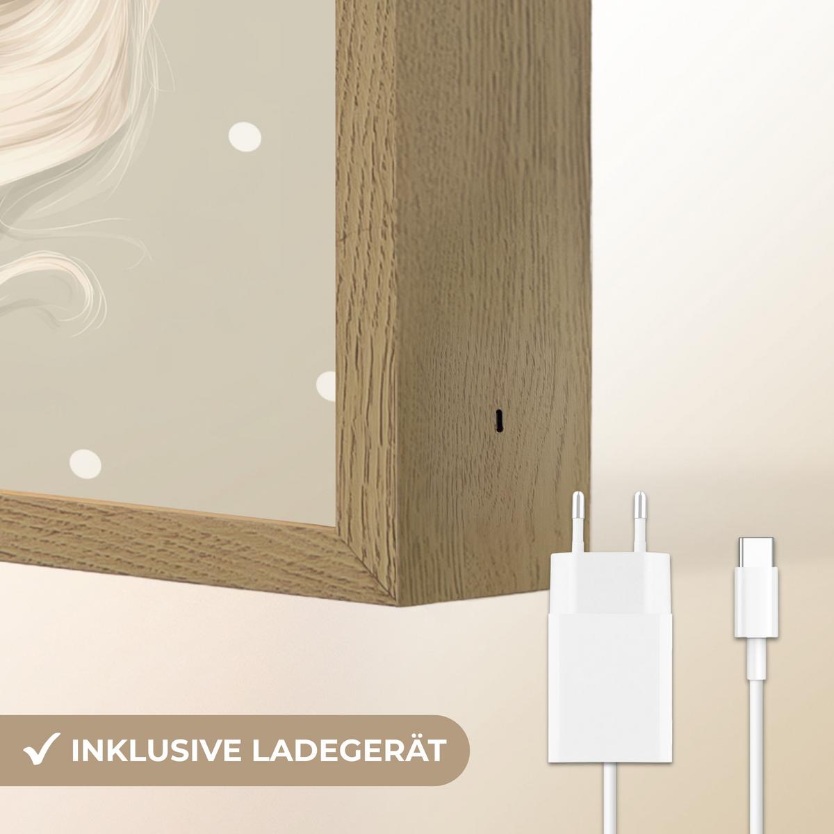 NACHTTISCHLAMPE MIT AKKU Einhorn - Weiß - Punkte 30x40 cm - Taupe, Holzwerkstoff (8/30/40cm) - OnlyWow