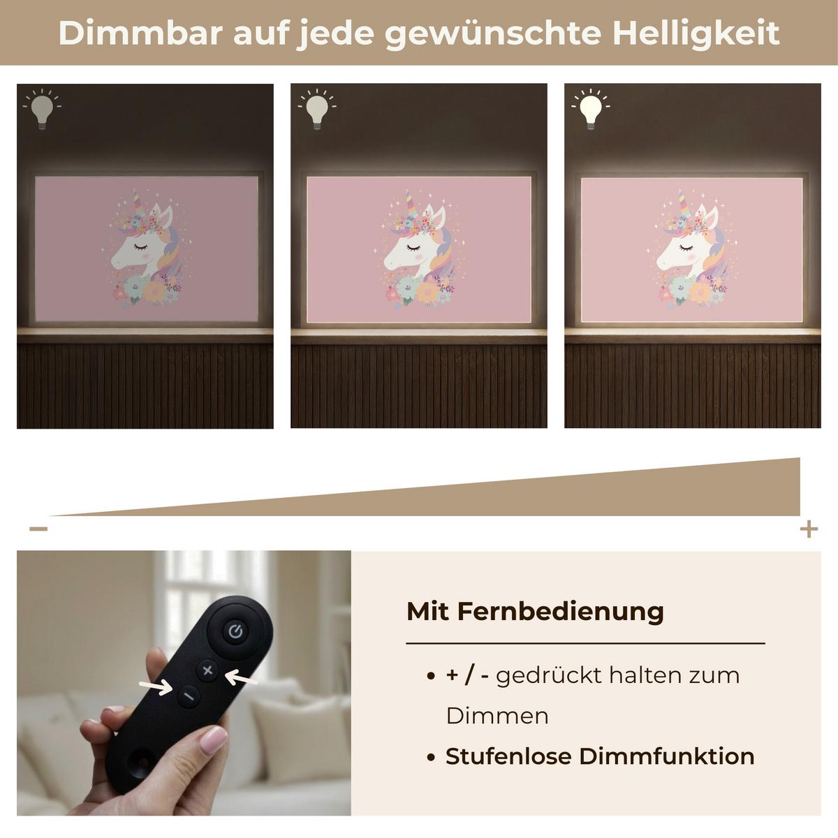 NACHTTISCHLAMPE MIT AKKU Einhorn - Rosa - Blumen 60x40 cm - Rosa, Holzwerkstoff (8/60/40cm) - OnlyWow
