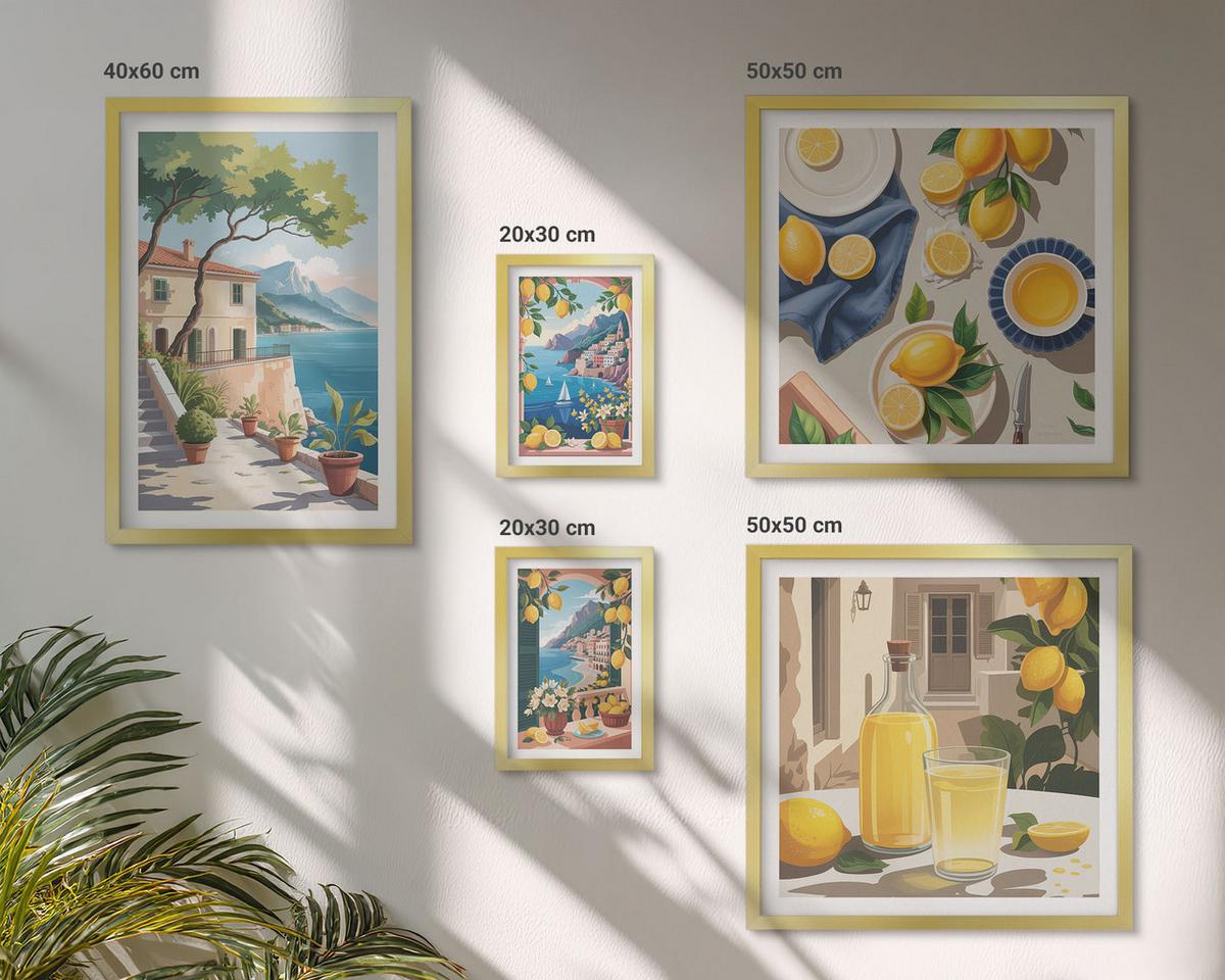 BILDER SET 5er Set - 50x50 cm & 20x30 cm & 40x60 cm Goldrahmen - Olivenblüten in Vasen Natur - Goldfarben, Kunststoff (40/60cm) - TULUP