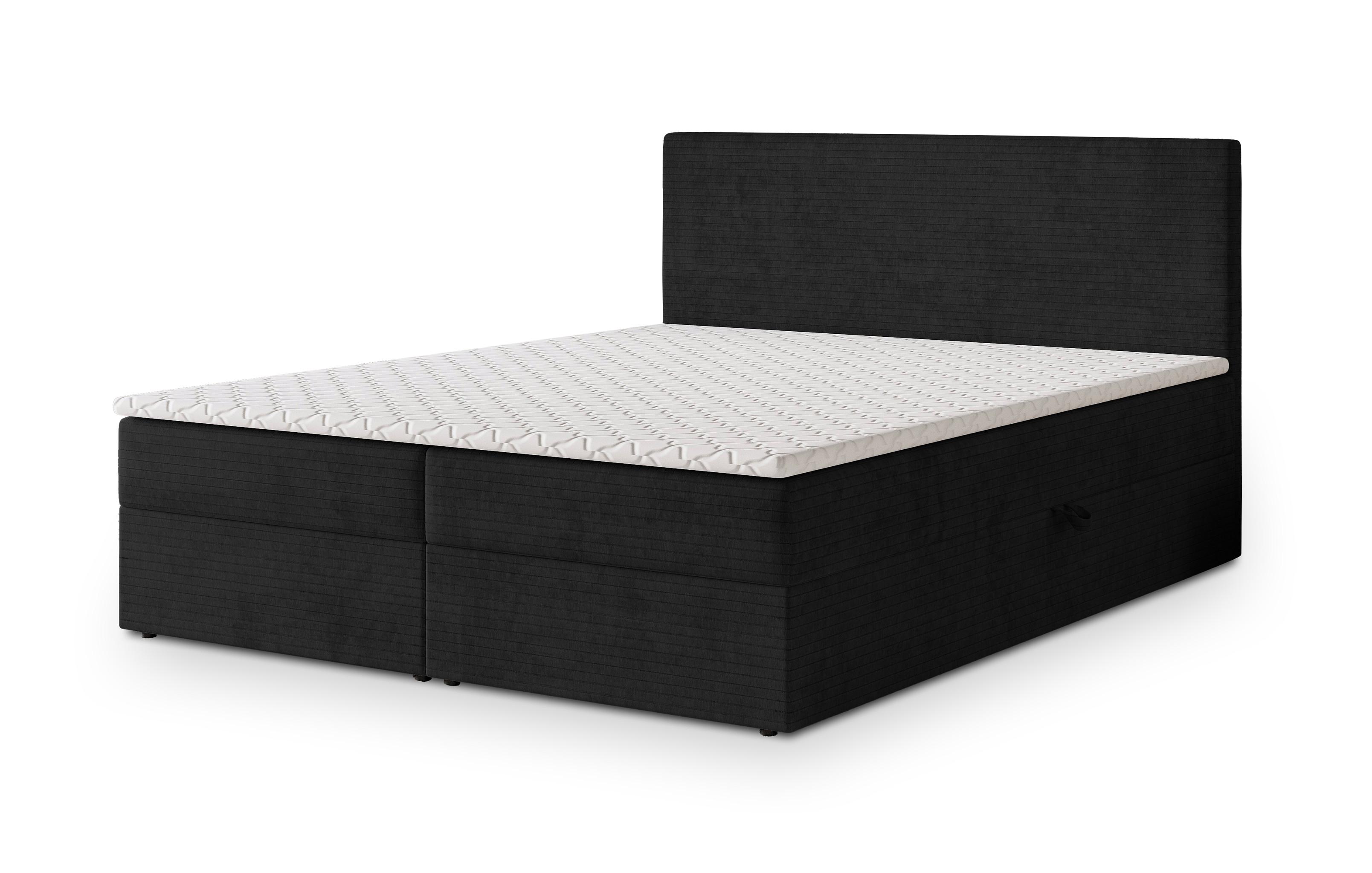 BOXBETT NIRA 180x200 cm mit Matratze und Topper - Schwarz - Schwarz, Holz (180/200cm) - MASSENO