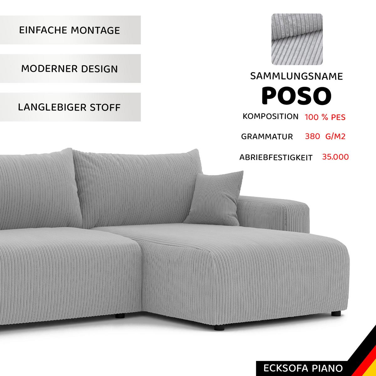 ECKSOFA mit Schlaffunktion und Bettkasten, Grau - Grau, Holzwerkstoff/Textil (145/278cm) - Idohome