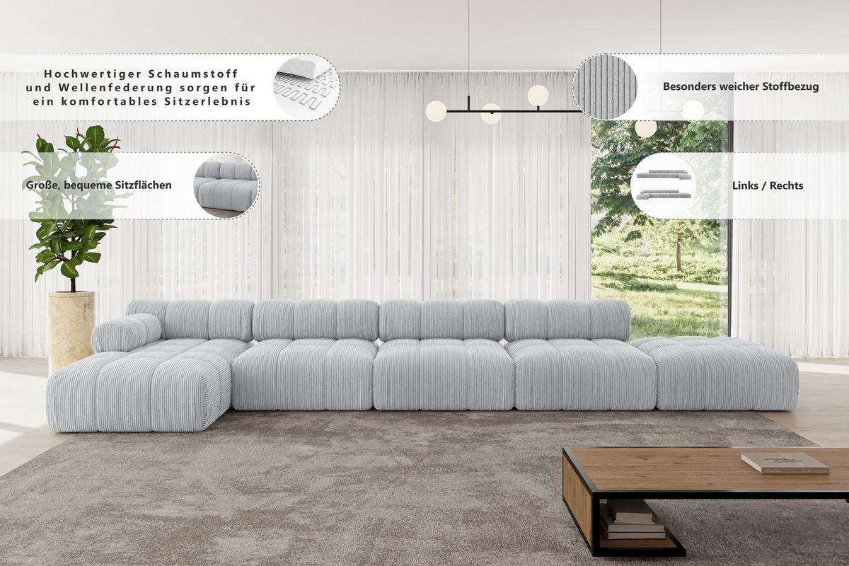 ECKSOFA modulares Sofa Lizur-L3 - 475x160x70 cm Beige Cord - Beige, Holzwerkstoff/Textil (475/160cm) - ALTDECOR