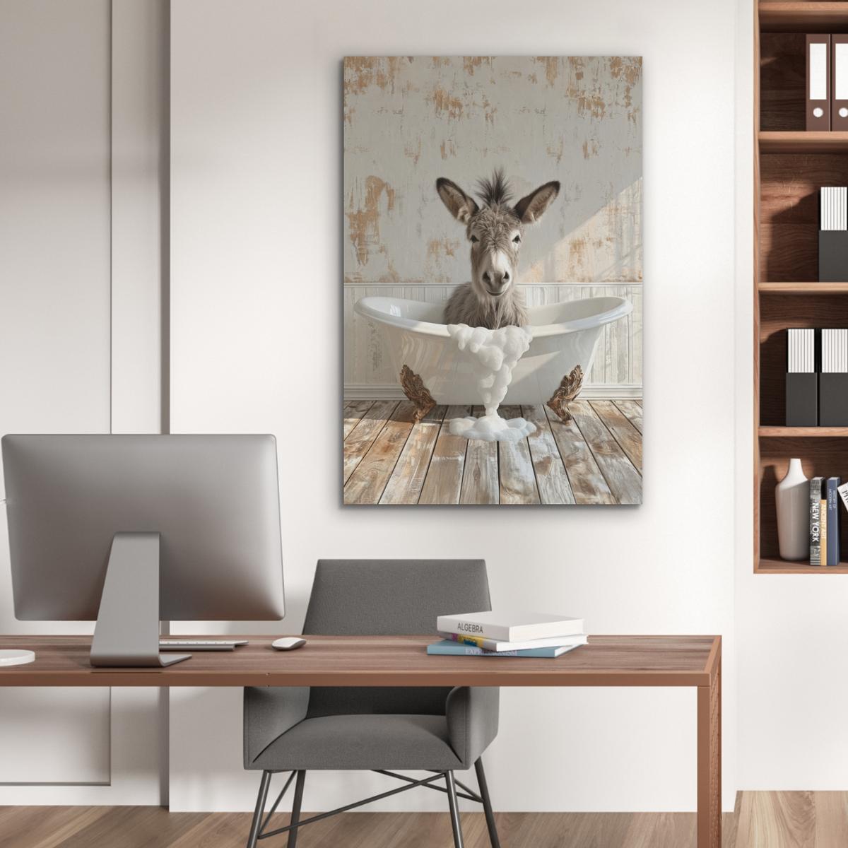 AKUSTIKBILD Esel - Tiere - Badewanne - Schaumstoff Wanddeko 70x100 cm - Weiß, Kunststoff (70/100/0.9cm) - MuchoWow