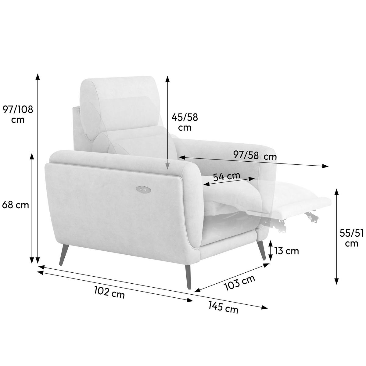 RELAXSESSEL Comfort, mit elektrischer Verstellung und verstellbarer Kopfstütze, Dunkelgrau - Dunkelgrau/Schwarz, Textil (103/97/102cm) - Beautysofa