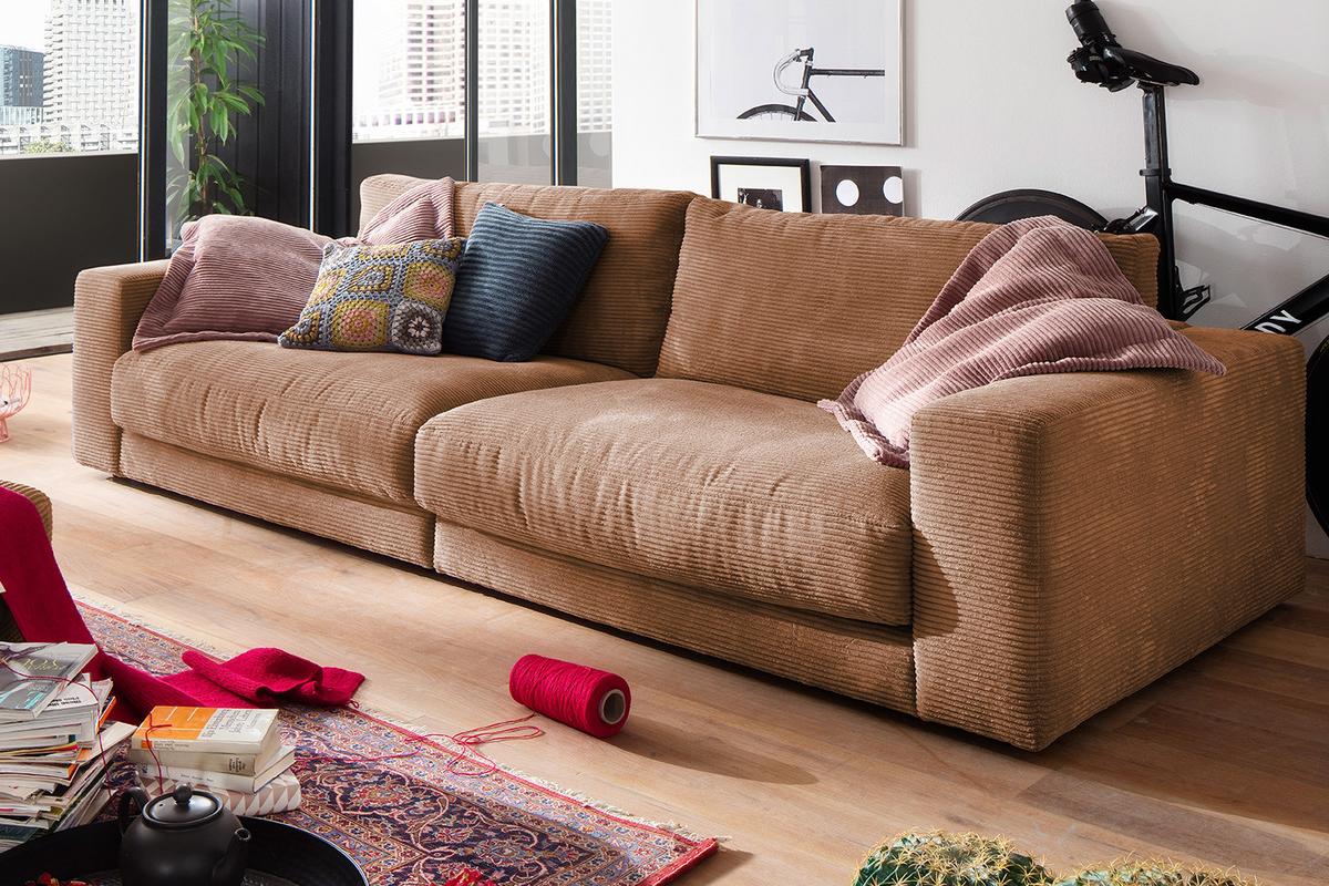 SOFA 3-SITZER MADELINE Braun Cord - Schwarz/Braun, Textil (290/85/127cm) - KAWOLA