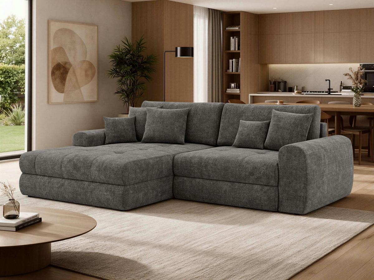 ECKSOFA ARELIA L - Dunkelgrau Schenille grob gewebt - Rechts Seite - Dunkelgrau/Schwarz, Kunststoff/Textil (205/292cm) - MKS